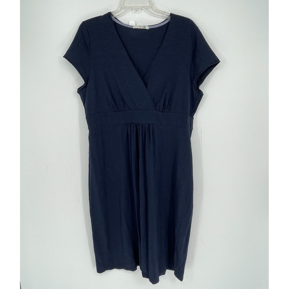 Boden Women's Navy Blue Short Sleeve V-Neck Empire Waist Slub Knit Dress Size 12